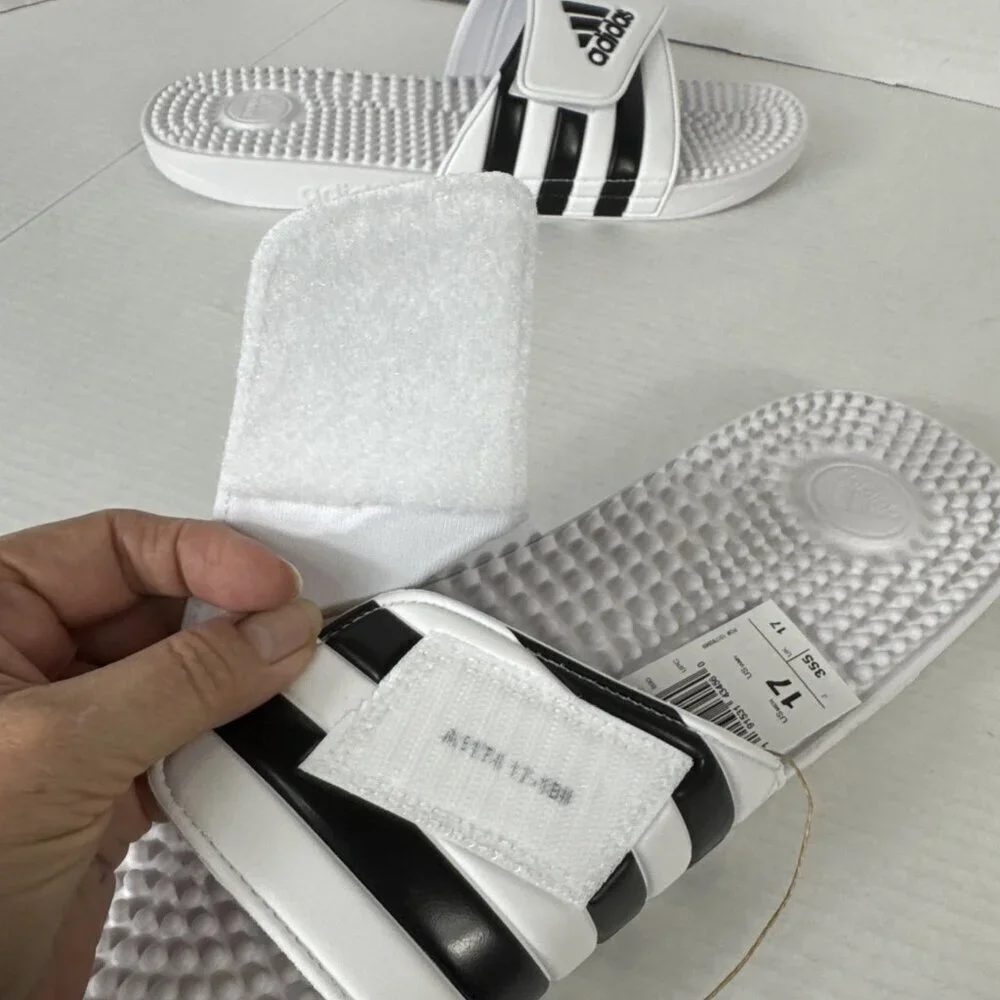 Adidas Adissage Men's US17 Unisex White/Black Sandals Slides Massage‎ NWOB 9425